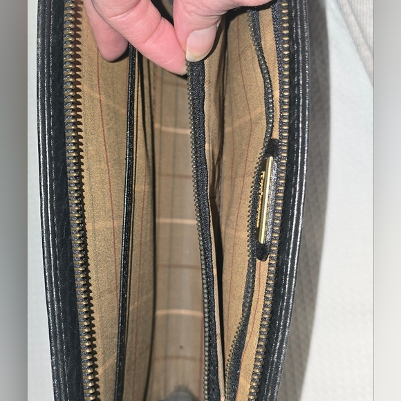 Vintage Burberry Black Pebbled Leather Zip Organizer Wristlet Nova Check - Picture 7 of 13
